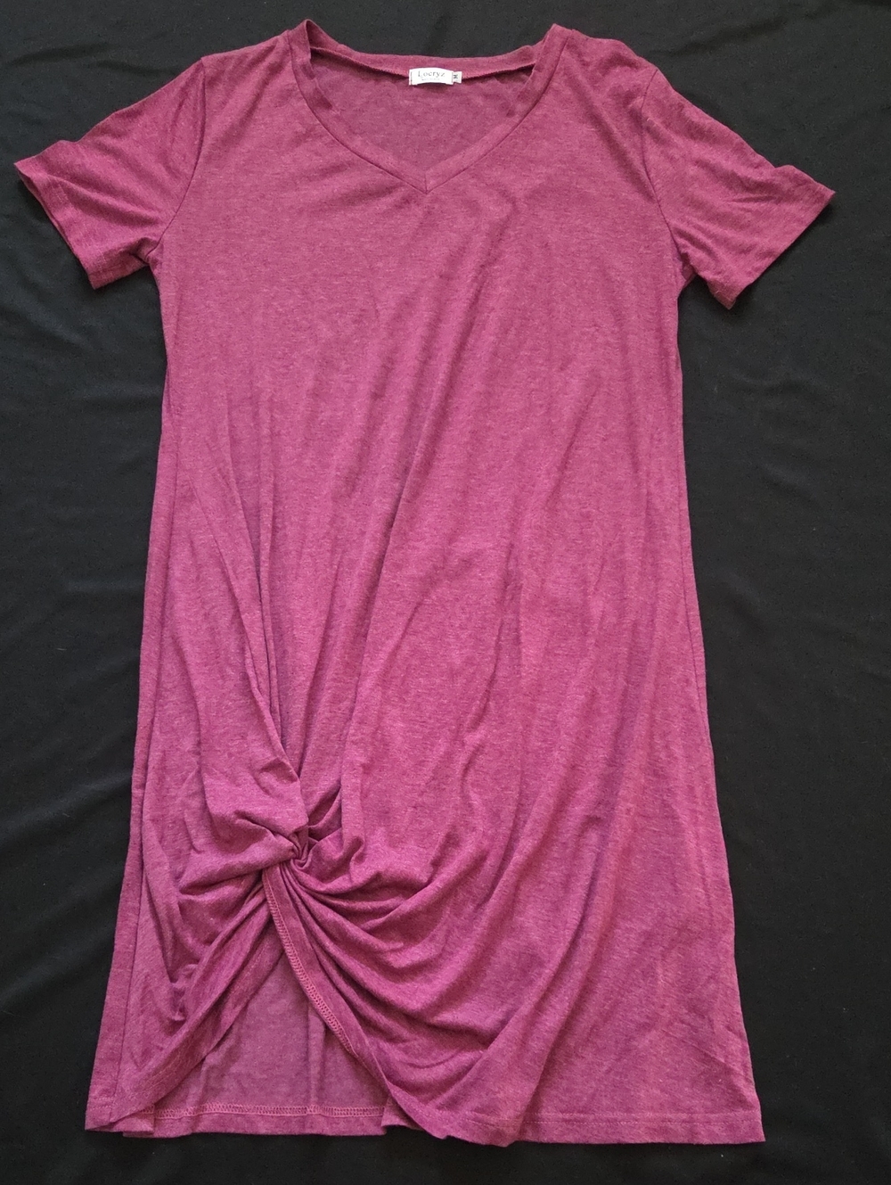 Cozy V-Neck Twist-Hem Midi Dress - Berry
